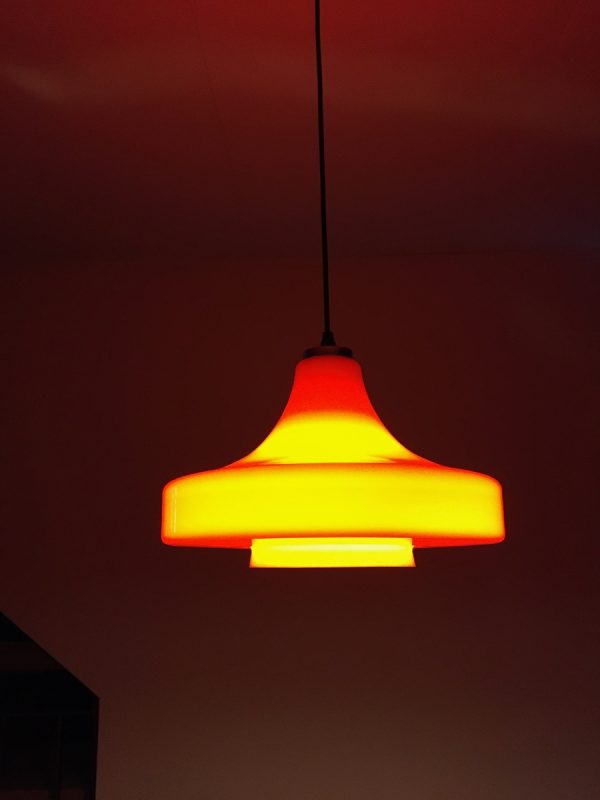 Peill & Putzler Germany pendent light - vintage red glass 70s lamp