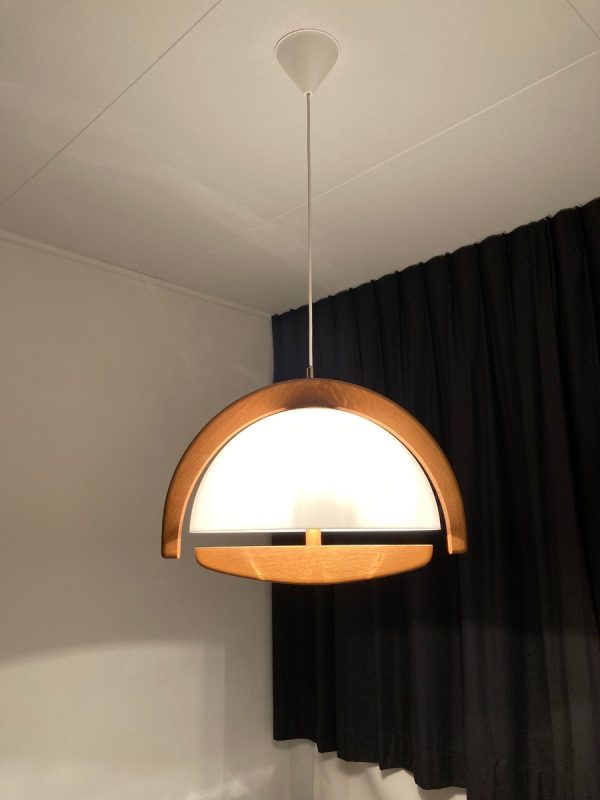 Vintage Bony design hanging lamp - 80s oak plexiglass mushroom pendent light