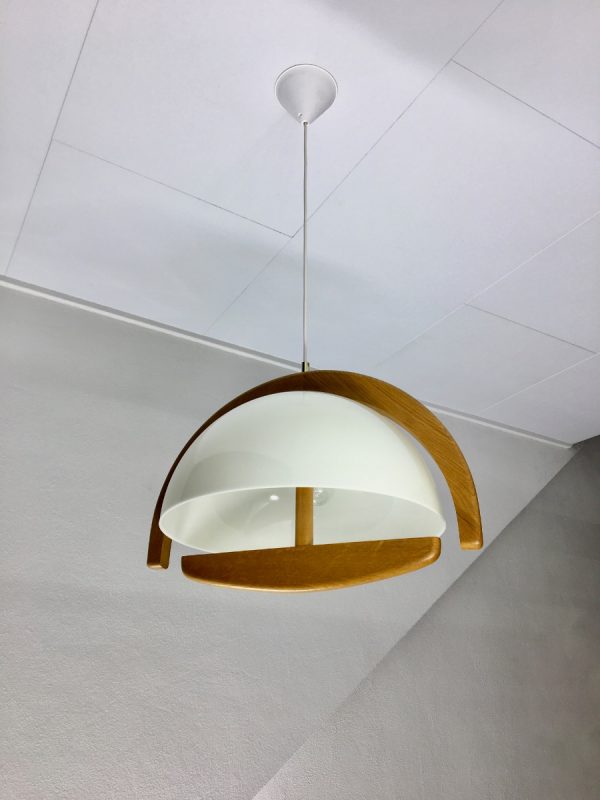 Vintage Bony design hanging lamp - 80s oak plexiglass mushroom pendent light