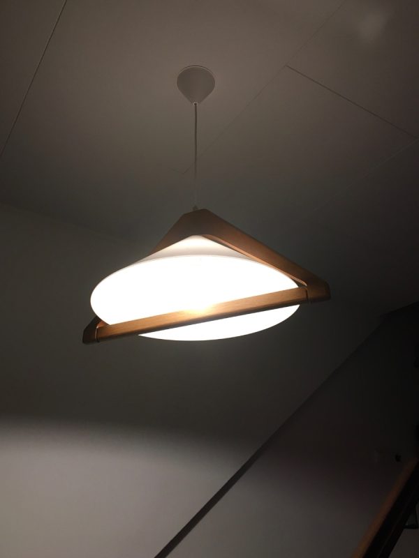 Vintage Bony design hanging lamp - 80s oak plexiglass - coat hanger - pendent light