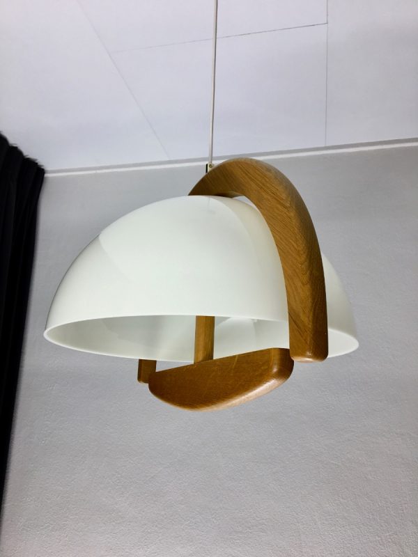 Vintage Bony design hanging lamp - 80s oak plexiglass mushroom pendent light