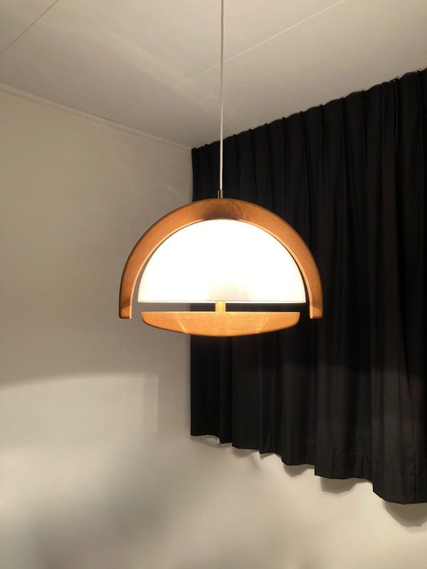 Vintage Bony design hanging lamp - 80s oak plexiglass mushroom pendent light