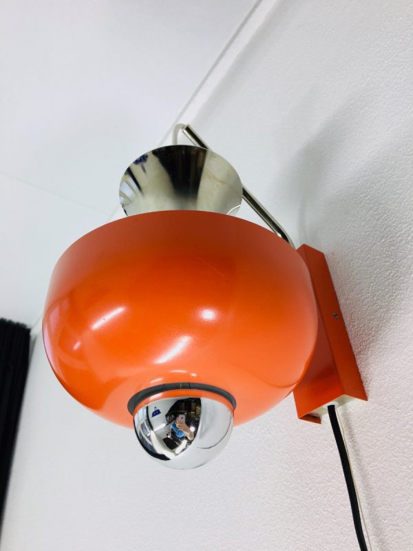 Vintage space age wall light - rare orange 70s mushroom lamp