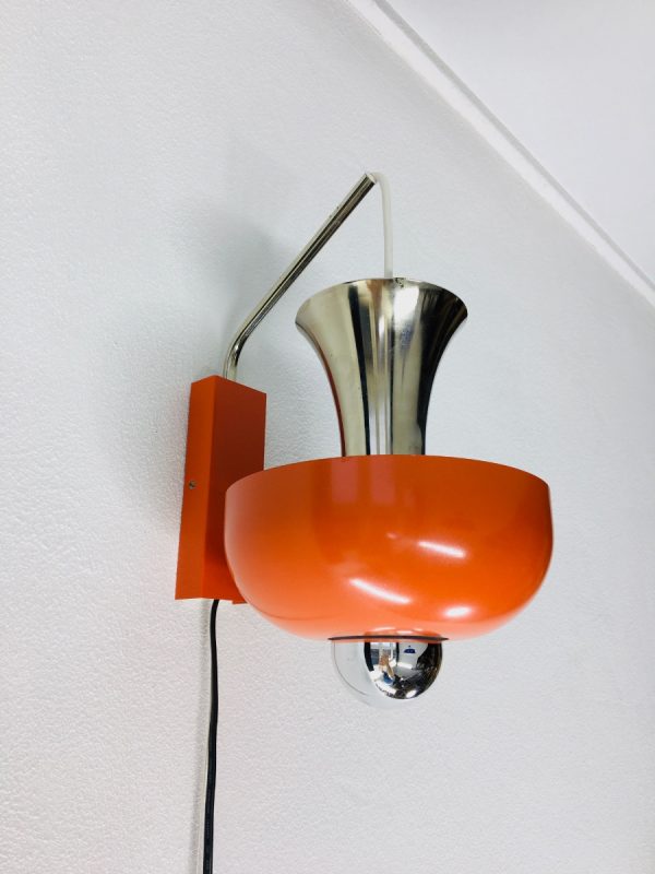 Vintage space age wall light - rare orange 70s mushroom lamp