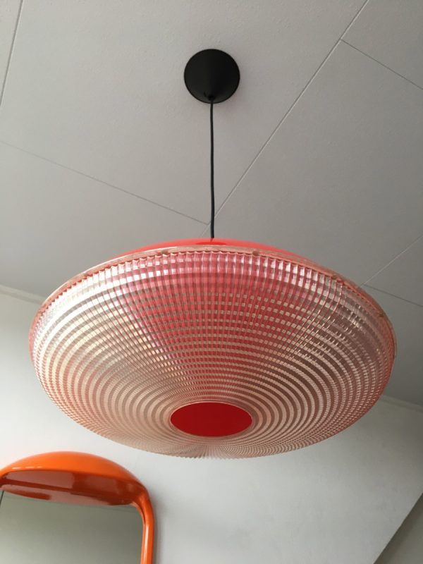 Massive space age pendent lamp - rare vintage UFO light - pop art lamp red