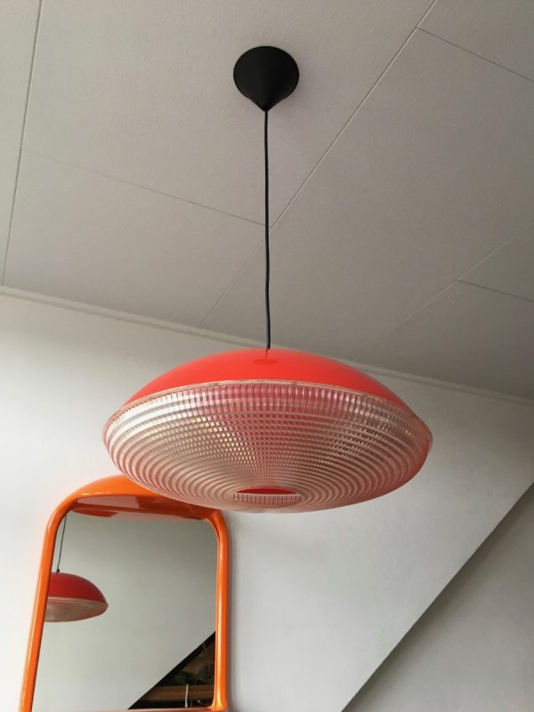 Massive space age pendent lamp - rare vintage UFO light - pop art lamp red echtvintage