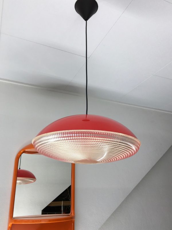 Massive space age pendent lamp - rare vintage UFO light - pop art lamp red echtvintage