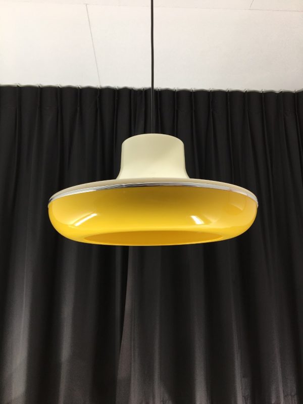Massive space age pendent lamp - vintage yellow UFO light echt