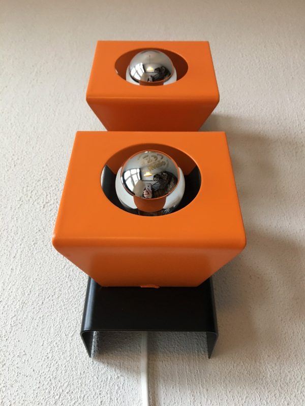 Vintage metal space age wall lamp - 70s Dutch 2light - Philips echt vintage