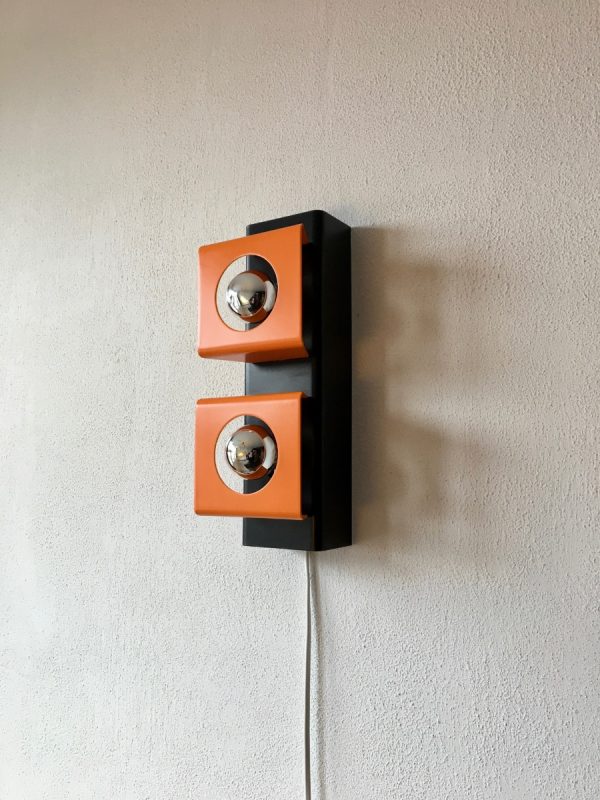 Vintage metal space age wall lamp - 70s Dutch 2light - Philips echt vintage