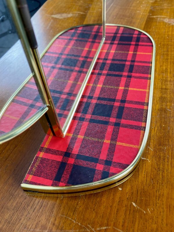 Red vintage Midcentury mirror - Triptych dressing table - 60s or 70s Echtvintage.nl