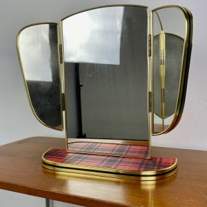 Red vintage Midcentury mirror - Triptych dressing table - 60s or 70s Echtvintage.nl