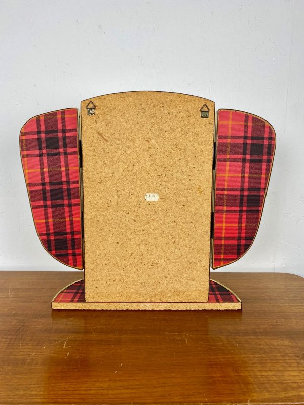 Red vintage Midcentury mirror - Triptych dressing table - 60s or 70s Echtvintage.nl