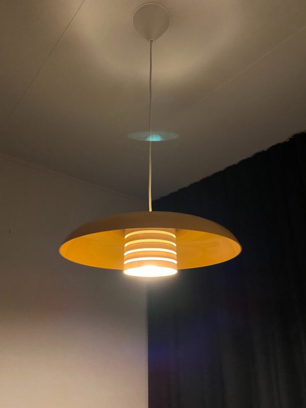 Vintage space age plastic hanging lamp - HALA Zeist - 70s pop art - Yellow Skandinavian light echtvintage echt