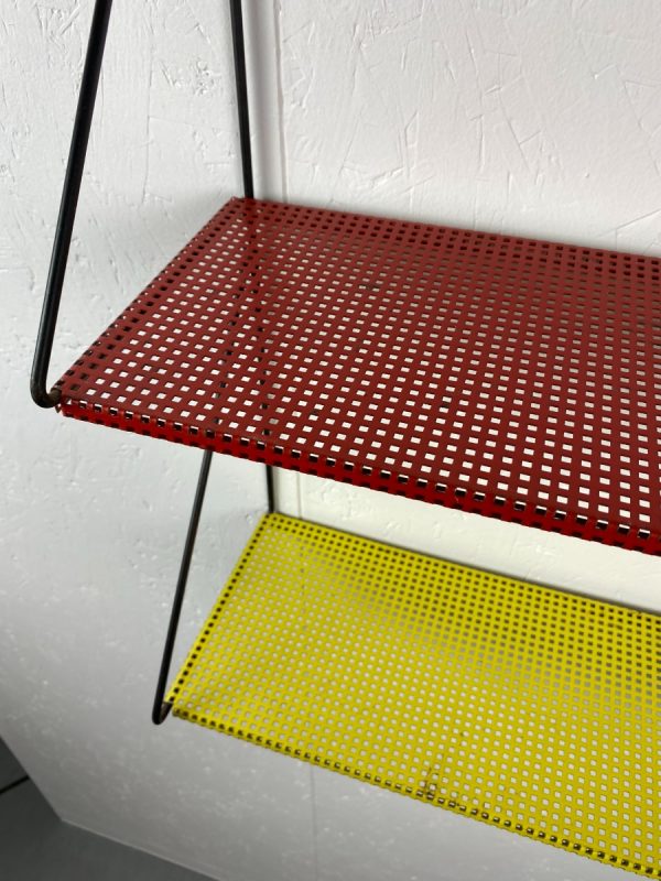 Vintage 50s wall rack - Mathieu Mategot - perforated metal - industrial mcm design - man cave shelf