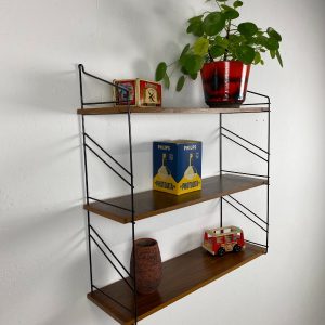 echt Vintage metal teak wood wall rack - original 60s design shelf - modern Dutch bookshelf echtvintage