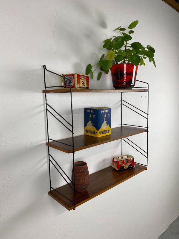 echt Vintage metal teak wood wall rack - original 60s design shelf - modern Dutch bookshelf echtvintage