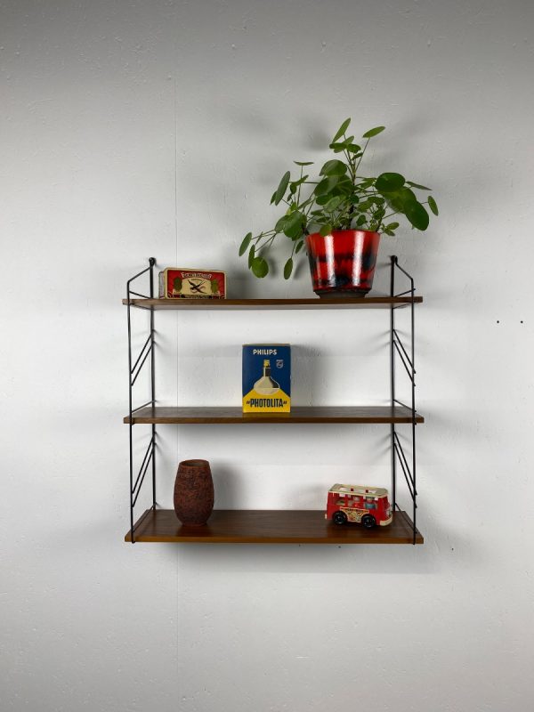 echt Vintage metal teak wood wall rack - original 60s design shelf - modern Dutch bookshelf echtvintage