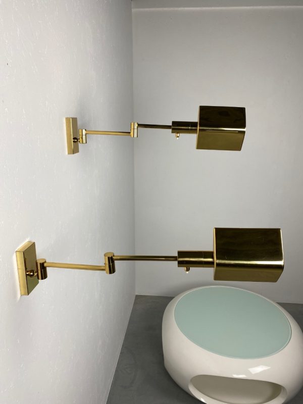 echt Vintage Boulanger brass wall light set - Belgium swing arm 70s lamp - gold chrome metal classic design echtvintage