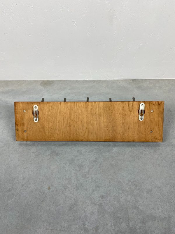 Vintage 70s coat rack with 10 hooks - retro tight modern Dutch design - wood metal