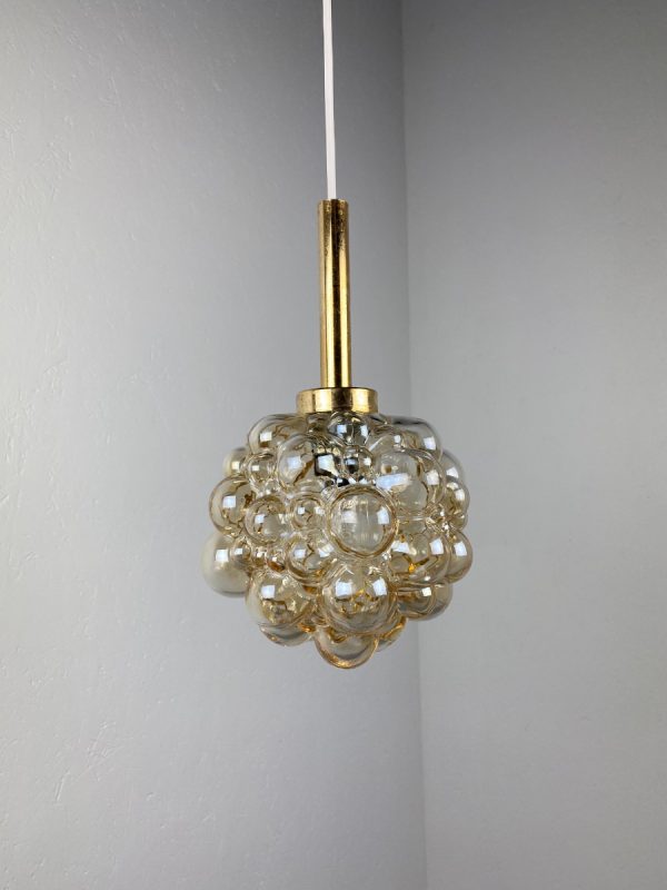 echtvintage vintage glass pendent light - Helena Tynell - Glashütte Limburg - design hanging lamp - 1970's - 70s amber bubble lamp echt