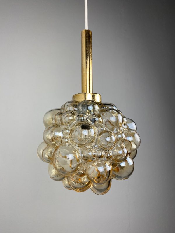 echtvintage vintage glass pendent light - Helena Tynell - Glashütte Limburg - design hanging lamp - 1970's - 70s amber bubble lamp echt