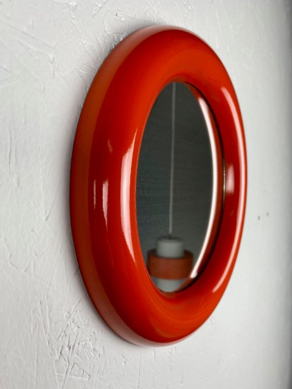 Cute little orange round echt vintage mirror - Space Age 70's mirror - Retro echtvintage