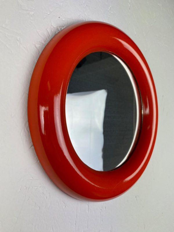 Cute little orange round echt vintage mirror - Space Age 70's mirror - Retro echtvintage