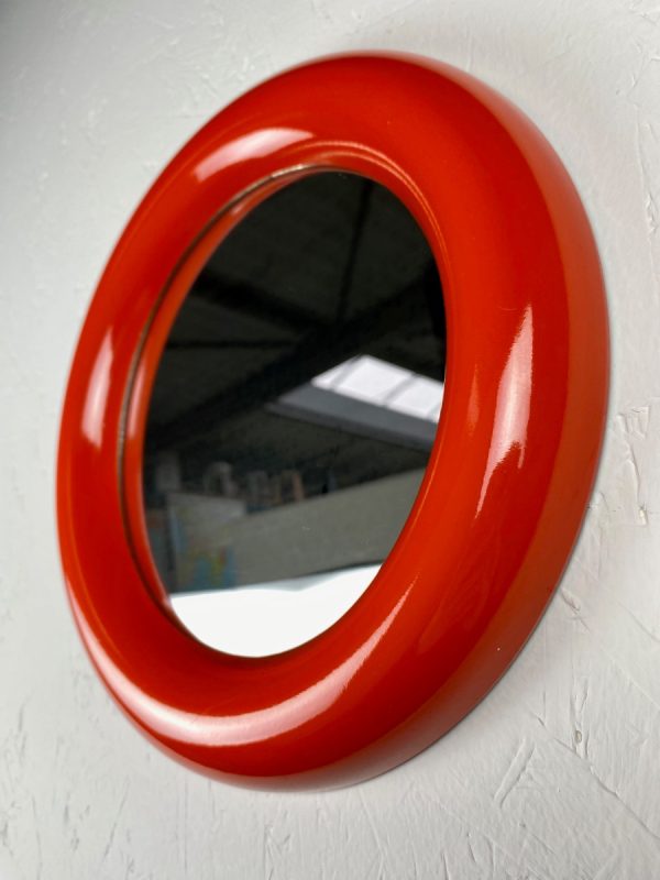 Cute little orange round echt vintage mirror - Space Age 70's mirror - Retro echtvintage