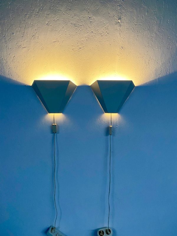 echt Vintage metal wall light set - white 70s modern geometric lamp - 1970s W.L.P. lighting echtvintage