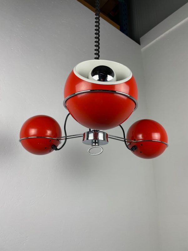 echt Vintage 70s space age 3light hanging lamp - GePo Dutch design - rare metal atomic eyeball basket Rolly adjustable light echtvintage