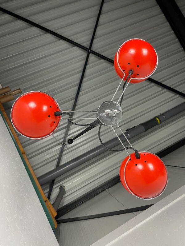 echt Vintage 70s space age 3light hanging lamp - GePo Dutch design - rare metal atomic eyeball basket Rolly adjustable light echtvintage