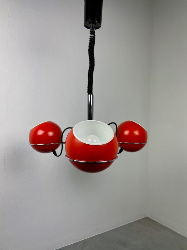 echt Vintage 70s space age 3light hanging lamp - GePo Dutch design - rare metal atomic eyeball basket Rolly adjustable light echtvintage