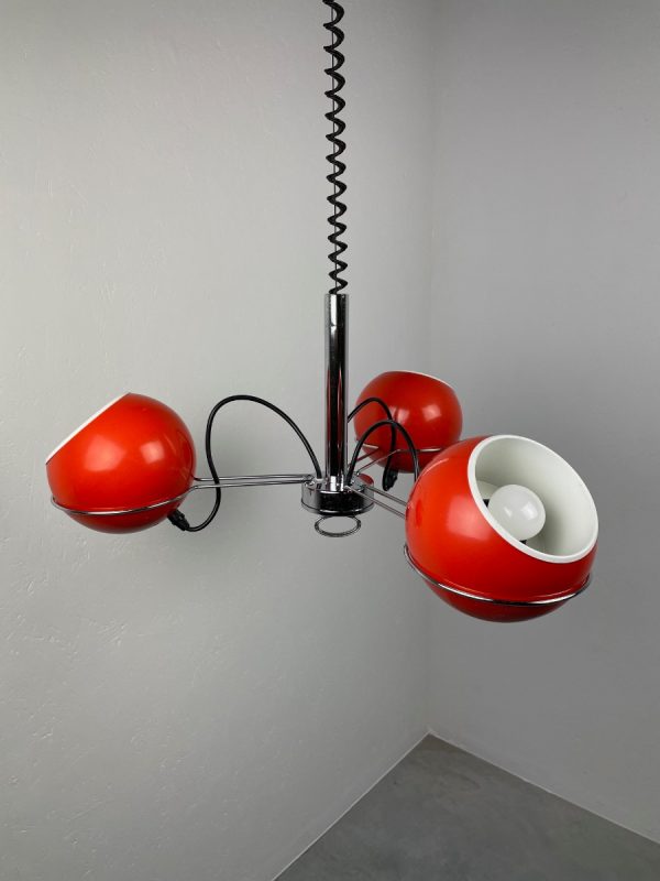 echt Vintage 70s space age 3light hanging lamp - GePo Dutch design - rare metal atomic eyeball basket Rolly adjustable light echtvintage