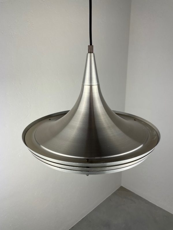 echt Vintage Lakro pendent lamp - glass Aluminium - 1970's Dutch design hanging lamp - rare space age witch hat echtvintage