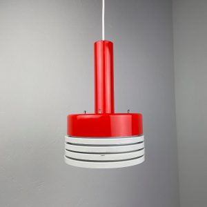 echt Vintage VEB Metalldrücker Halle pendent light - 60s DDR red white metal hanginglamp - modern retro Aluminium slats lighting echtvintage