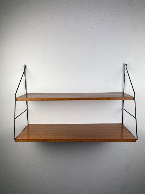 echt Vintage metal teak wood wall rack - original 60s wood design shelf - modern Dutch bookshelf echtvintage