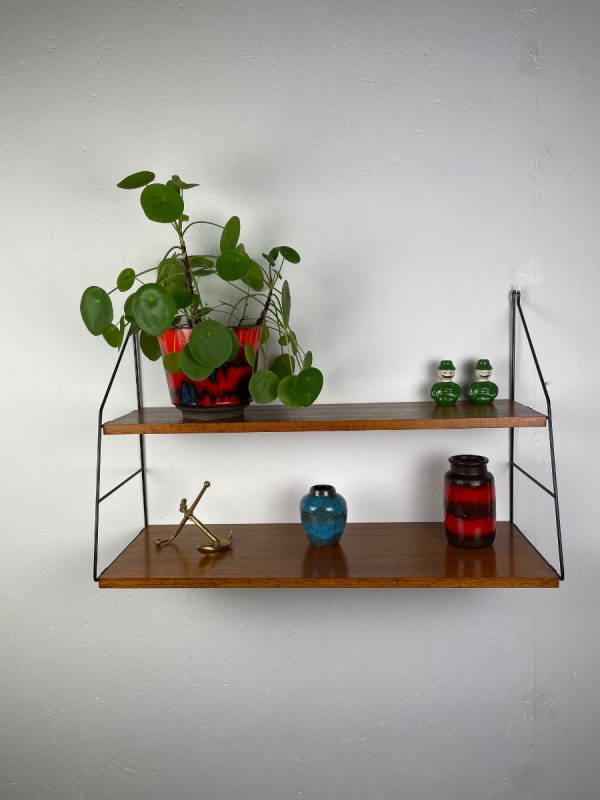 echt Vintage metal teak wood wall rack - original 60s wood design shelf - modern Dutch bookshelf echtvintage