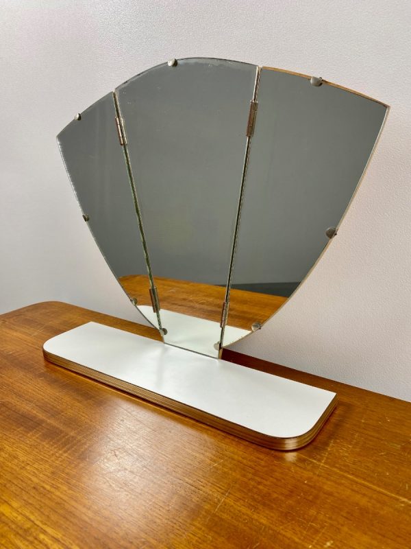 Vintage midcentury mirror - Triptych formica white dressing table - 60s / 70s