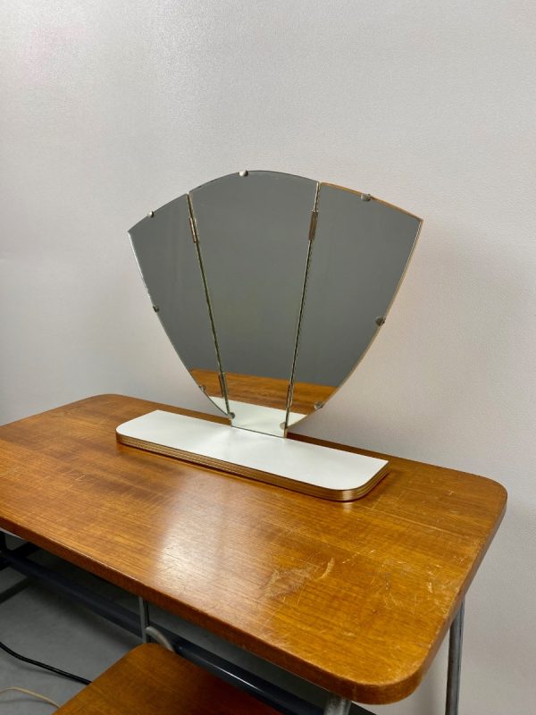 Vintage midcentury mirror - Triptych formica white dressing table - 60s / 70s