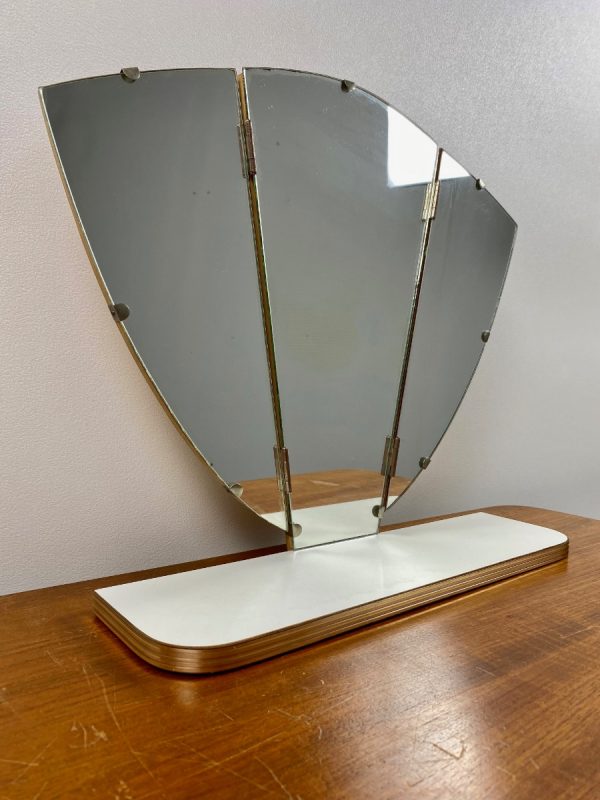 Vintage midcentury mirror - Triptych formica white dressing table - 60s / 70s