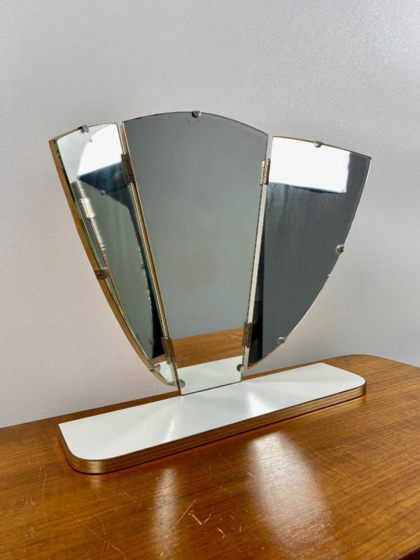 Vintage midcentury mirror - Triptych formica white dressing table - 60s / 70s