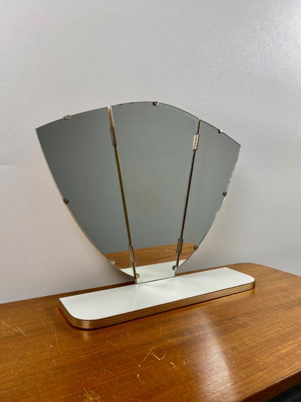 Vintage midcentury mirror - Triptych formica white dressing table - 60s / 70s