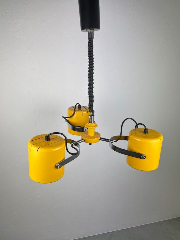 echtvintage Herda Amsterdam pull down pendant light - Rolly adjustable 3 shade chrome yellow metal hanging lamp - vintage Dutch design echt