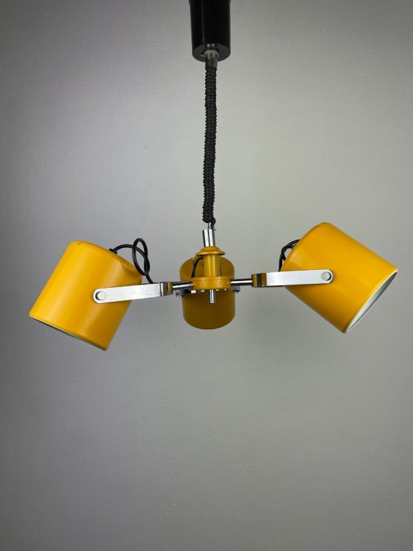 echtvintage Herda Amsterdam pull down pendant light - Rolly adjustable 3 shade chrome yellow metal hanging lamp - vintage Dutch design echt