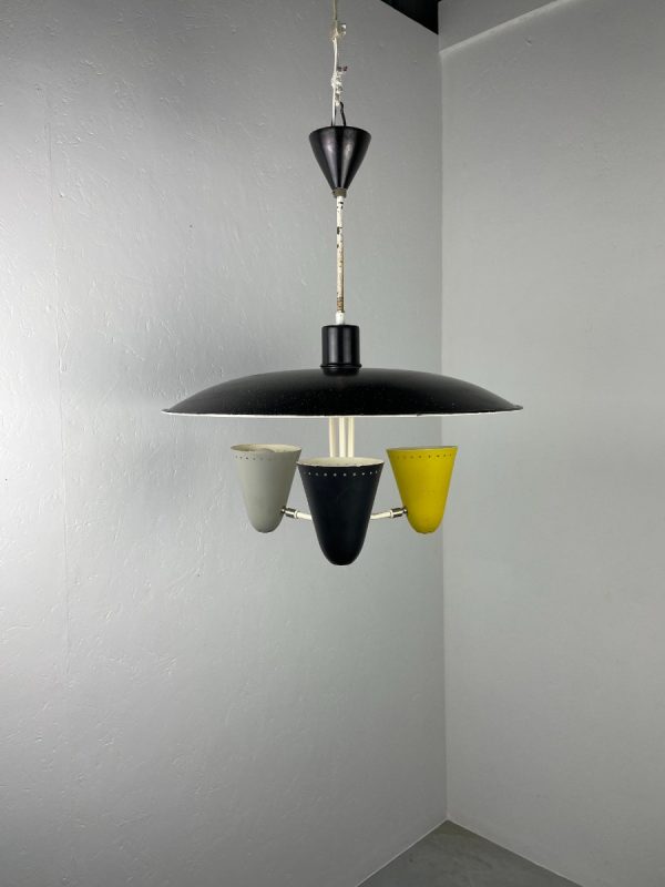 echt vintage Iconic Busquet ceiling lamp - HALA Zeist 3 star light - Dutch mid century design - vintage 50s xl metal pendant lamp Aluminium lighting echtvintage