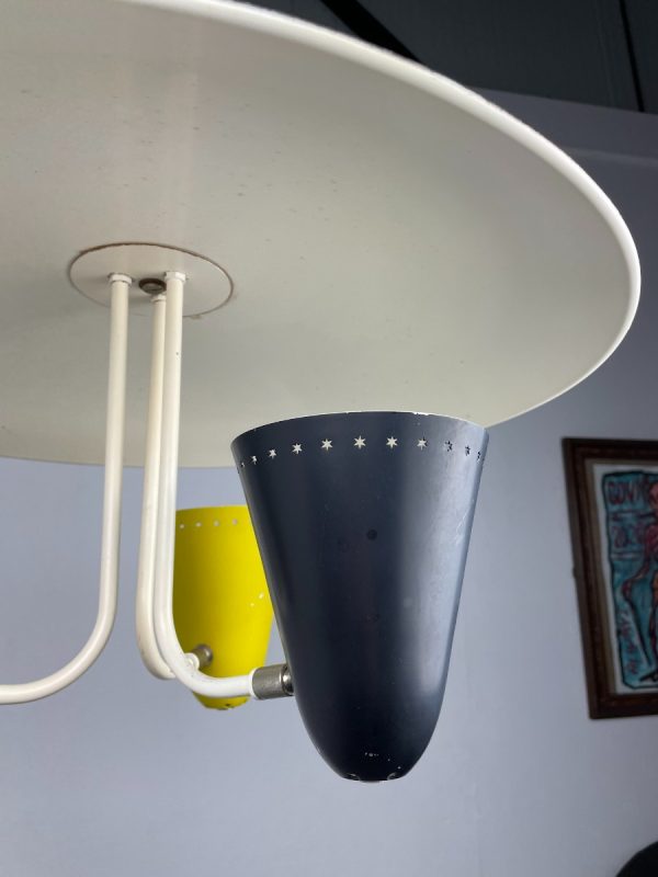 echt vintage Iconic Busquet ceiling lamp - HALA Zeist 3 star light - Dutch mid century design - vintage 50s xl metal pendant lamp Aluminium lighting echtvintage