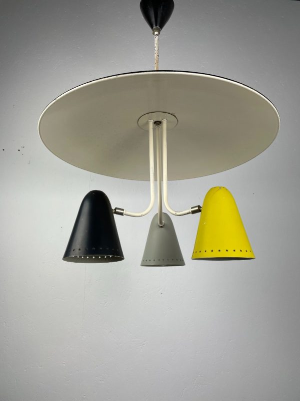 echt vintage Iconic Busquet ceiling lamp - HALA Zeist 3 star light - Dutch mid century design - vintage 50s xl metal pendant lamp Aluminium lighting echtvintage