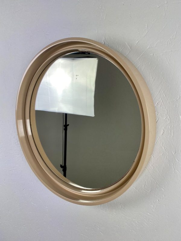 echtvintage Vintage Round Mirror - Space Age Beige 70's Retro Mirror - Made in France echt limburg