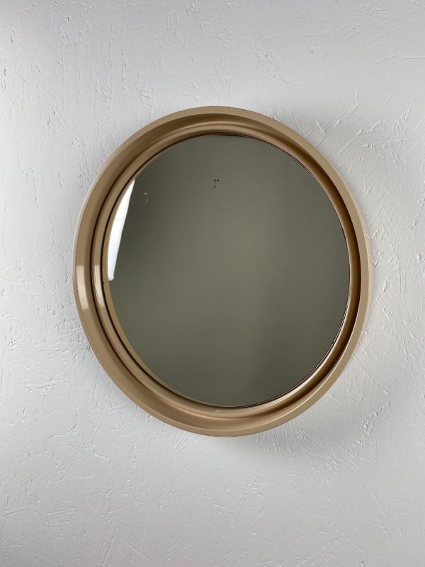 echtvintage Vintage Round Mirror - Space Age Beige 70's Retro Mirror - Made in France echt limburg
